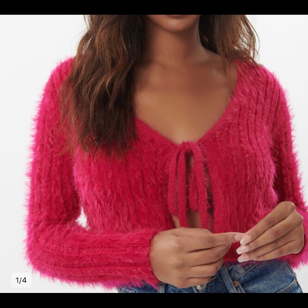 sold🚫 Fuzzy tie cardigan - Picture 2 of 4